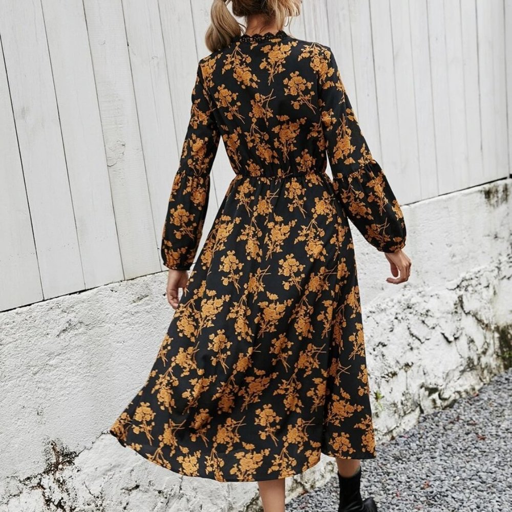 Allover Floral Lace Trim Button Up Shirt Dress - Picture 5 of 5